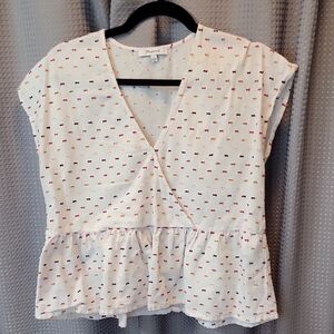 Madewell Peplum Crossover Top in Rainbow Clipdot Size L